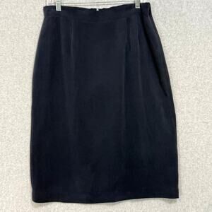 Vtg Due Per Due 100% Silk Skirt Size 14 Lined Knee Length Timeless Classic Navy